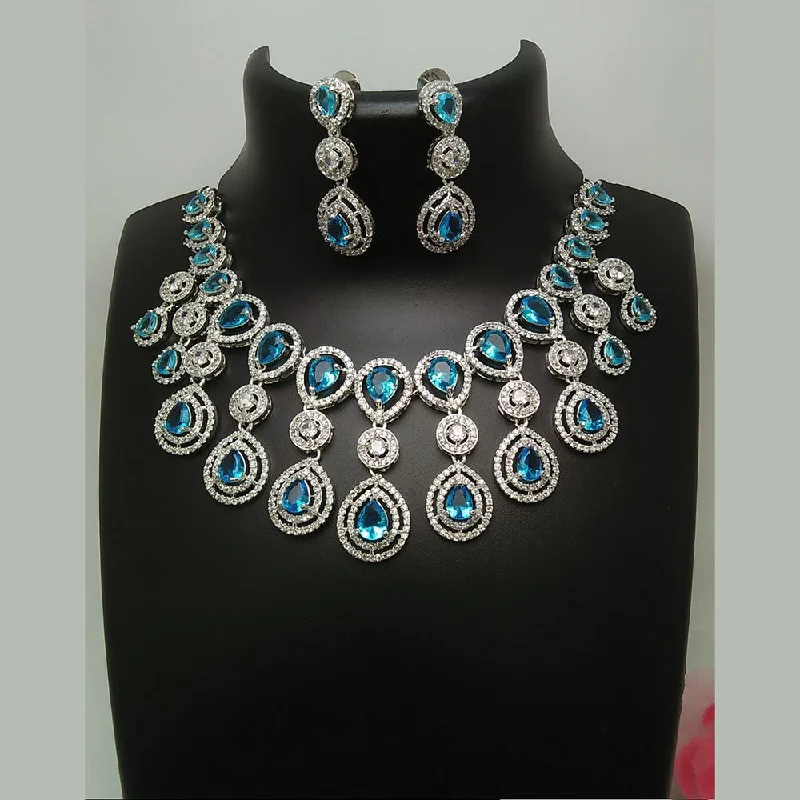 Slanted design necklaces-Manisha Jewellery Silver Plated AD Stone Necklace Set