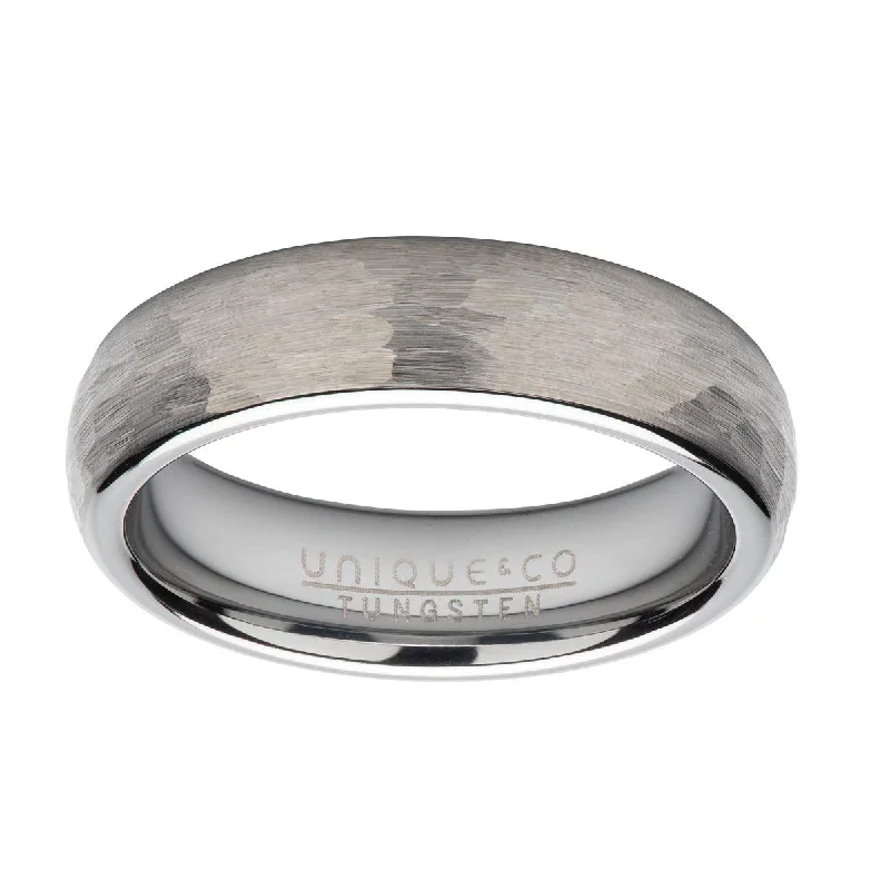 Dove feather rings-Unique & Co Hammered Polished Tungsten Band Ring