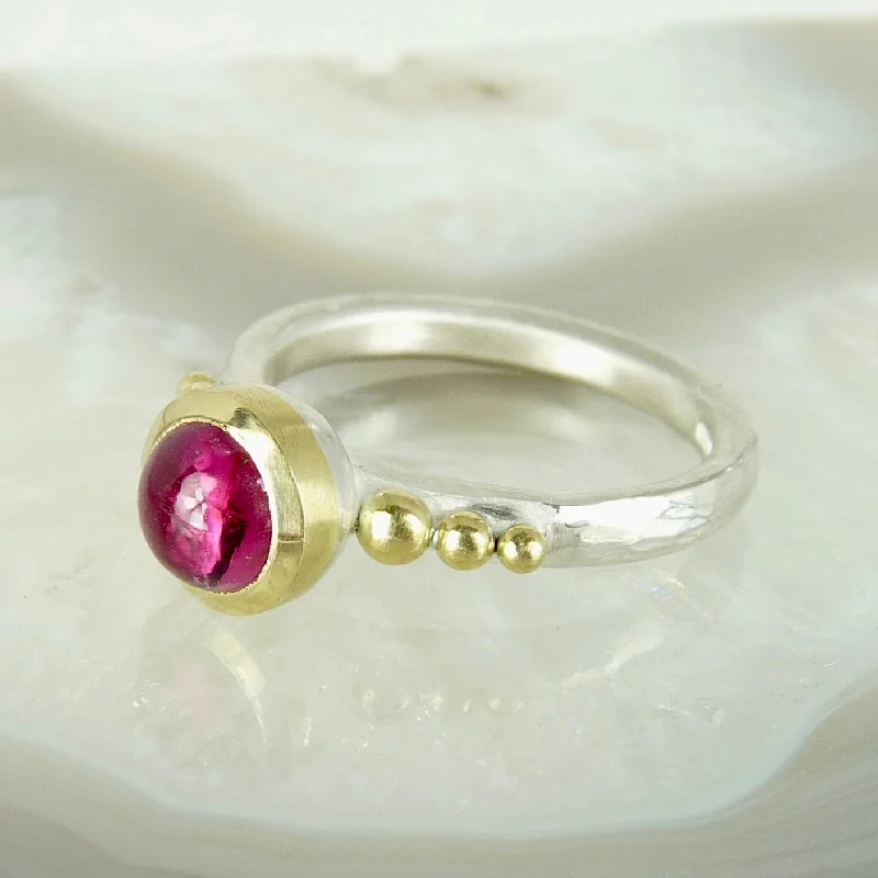 Wide gold rings-Pink Tourmaline Granulation Ring