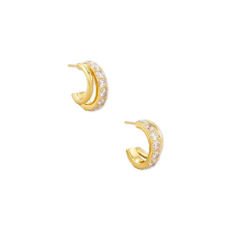 Surf theme earrings-Kendra Scott Livy Huggie Hoop Earrings in White Crystal