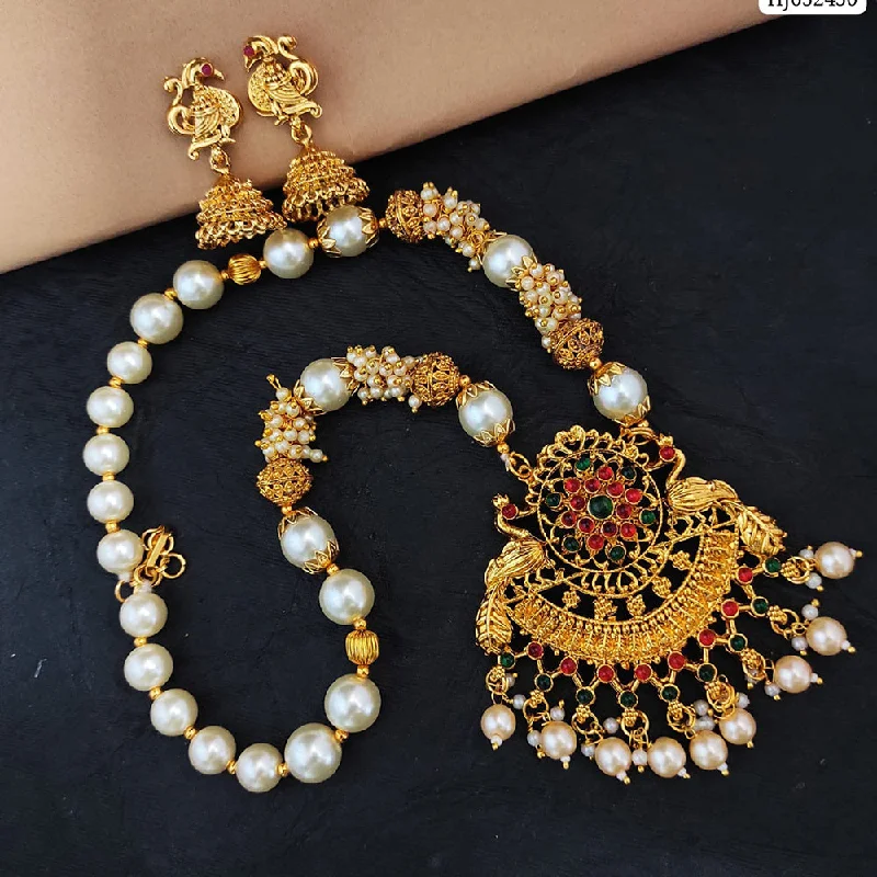 Frosted bead necklaces-Heera Jewellers Gold Plated Pota Stone Necklace Set