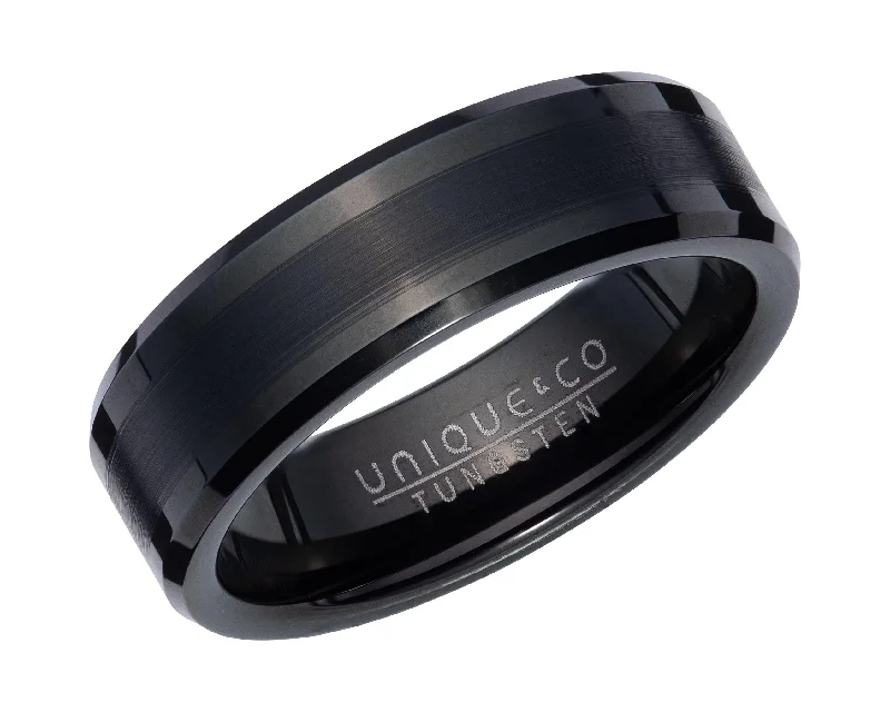 Bear charm rings-Unique & Co Flat Black Tungsten Ring