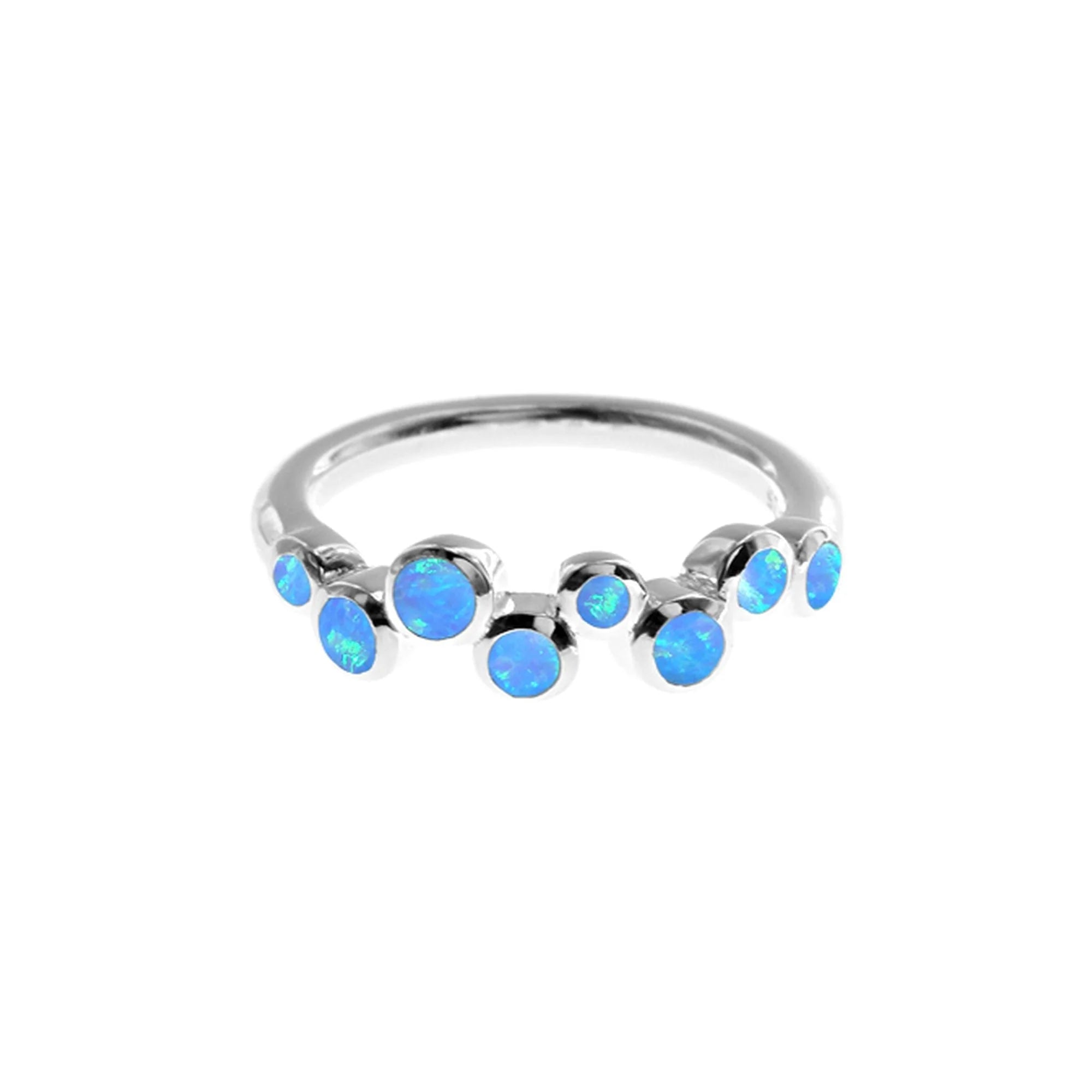 Faith charm rings-Sterling Silver Blue Opalique 8-Stone Staggered Ring