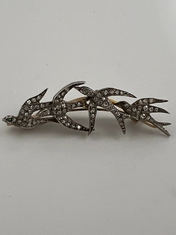 Bold gem brooch-Victorian 4 Swallow Bird Diamond Brooch