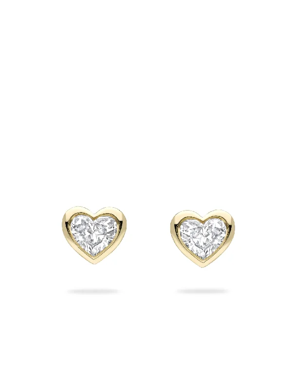 Sapphire stud earrings-Florentine Heart Diamond Yellow Gold Earrings