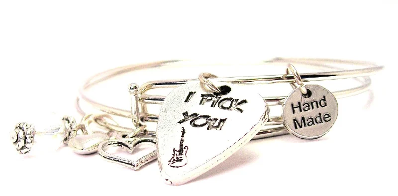 Cotton cord bangles-I Pick You Guitar Pick Expandable Bangle Bracelet Set