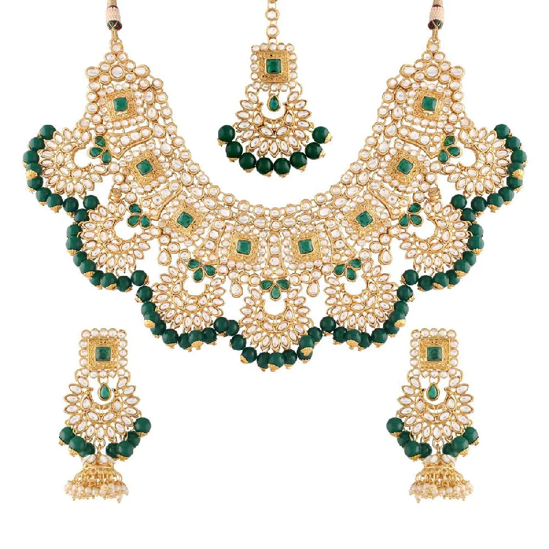 Tight clasp necklaces-Etnico 18K Gold Plated Traditional Handcrafted Faux Kundan & Stone Studded Bridal Choker Necklace Jewellery Set For Women (IJ026G)