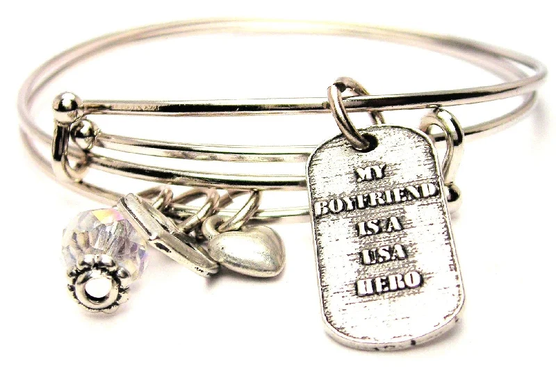 Topaz stone bangles-My Boyfriend Is A USA Hero Expandable Bangle Bracelet Set