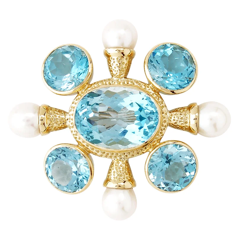 Oval shape brooch-Brooch- Blue Topaz And Pearl