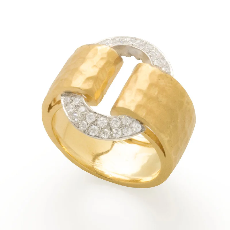 Glittering crystal rings-Diamond U Hammered Gold Ring