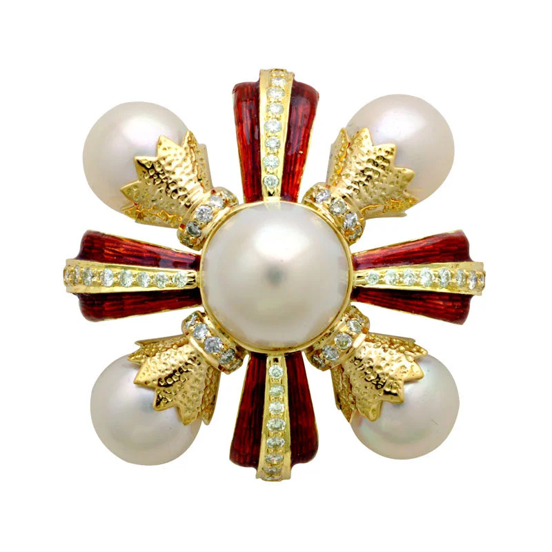 Flat twist brooch-Brooch-South Sea Pearl and Diamond (Enamel)