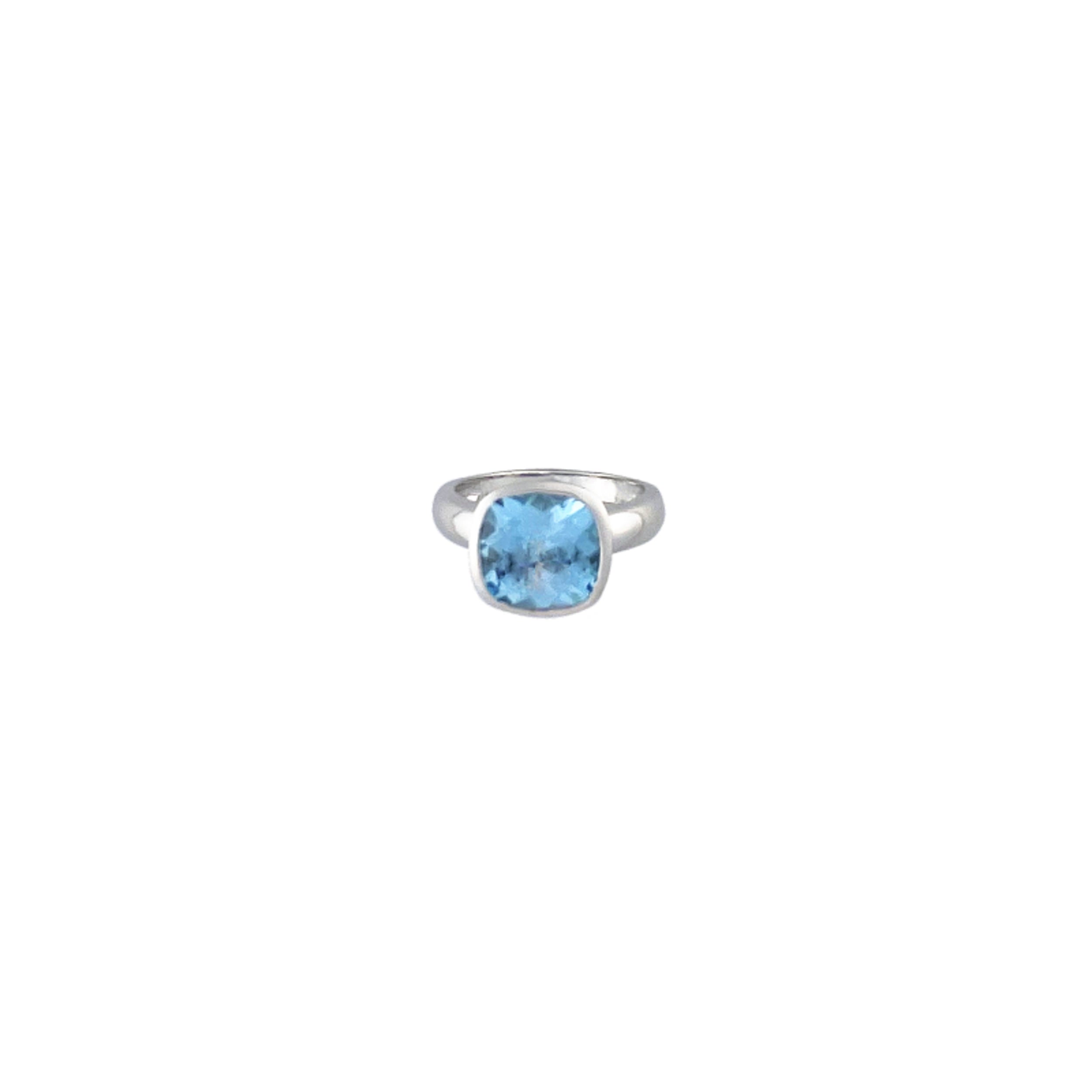 Tide shape rings-Silver Faceted Blue Topaz Cushion Ring