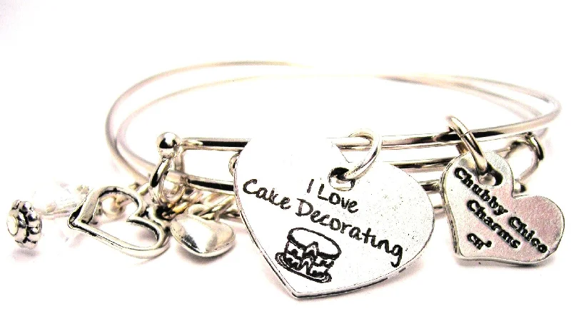 Wide cuff bangles-I Love Cake Decorating Expandable Bangle Bracelet Set