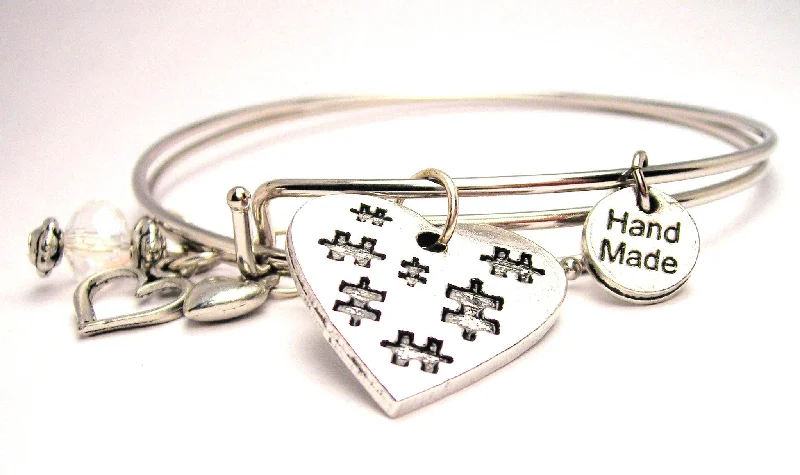 Satin gloss bangles-Puzzle Piece All Over Your Heart Autism Heart Expandable Bangle Bracelet Set