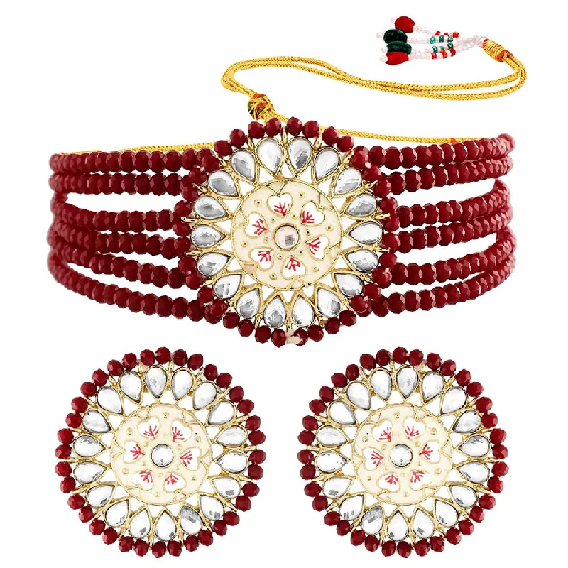 Soft silk necklaces-Etnico 18k Gold Plated Traditional Choker Set Glided With Kundan & Pearls For Women/Girls (K7203M)