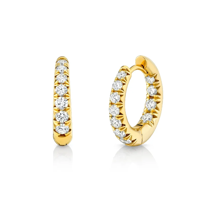 Quartz stone earrings-Graduated French Pave Diamond Hoops