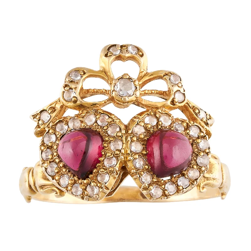 Glittering crystal rings-*NEW* Victorian Bohemian Garnet and Diamond Heart Ring, 15ct. Yellow Gold