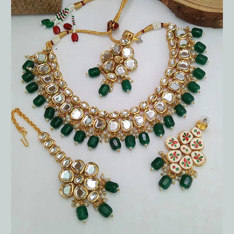 Sleek gold necklaces-Manisha Jewellery Kundan Stone & Beads Gold Plated Necklace Set