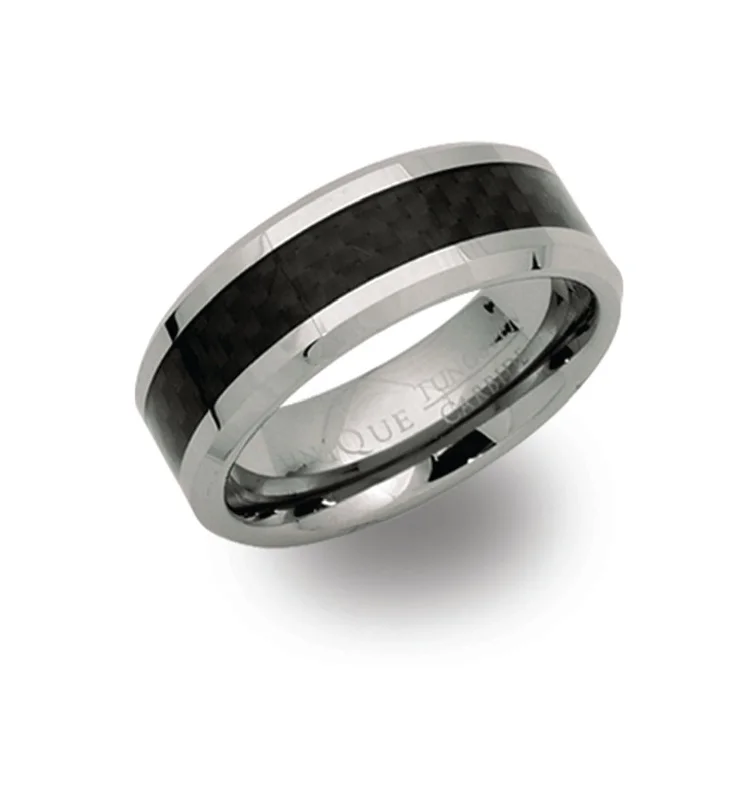 Retro deco rings-Unique & Co Black Carbon Fibre Tungsten Ring