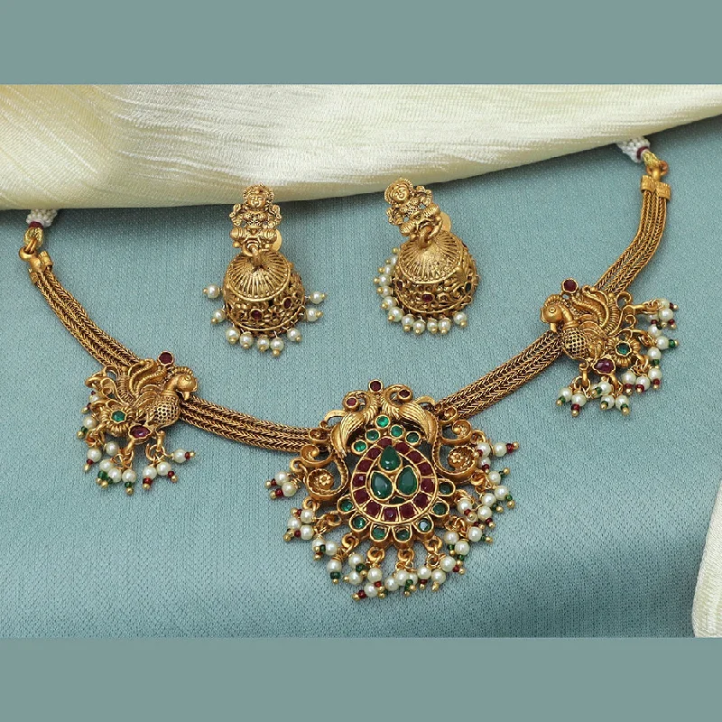 Floating gem necklaces-Diksha Collection Gold Plated Pota Stone Necklace Set