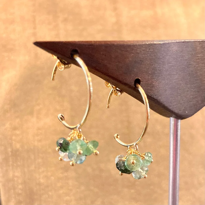 Wide statement earrings-Emerald Cluster 18K Gold Hoop Earrings