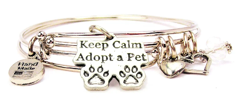 Textured letter bangles-Keep Calm Adopt A Pet Expandable Bangle Bracelet Set