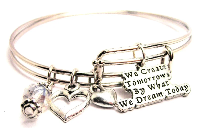 Surf charm bangles-We Create Tomorrows By What We Dream Today Expandable Bangle Bracelet Set