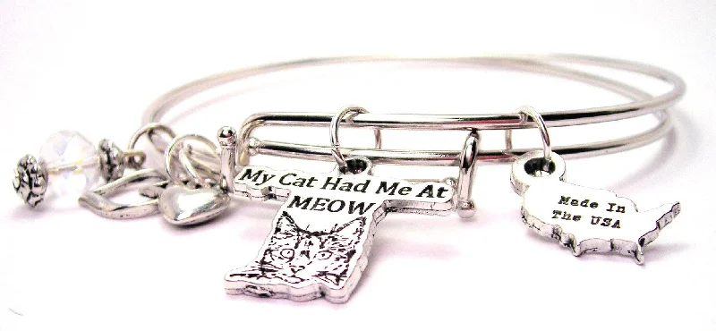 Drape-style bangles-My Cat Had Me At Meow Expandable Bangle Bracelet Set