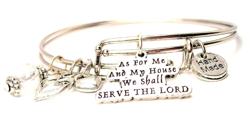 Luxe diamond bangles-As For Me And My House We Shall Serve The Lord Expandable Bangle Bracelet Set