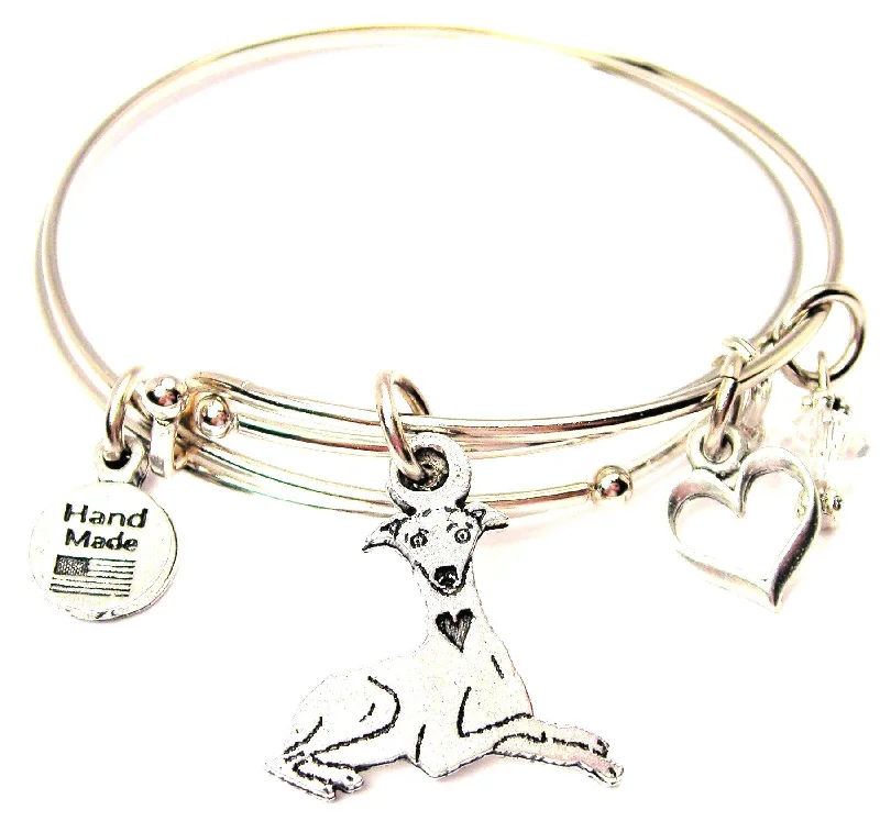 Raven feather bangles-Sitting Greyhound With Heart Expandable Bangle Bracelet Set