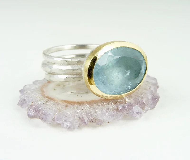 Heavy stone rings-Ice Blue Aquamarine Ring