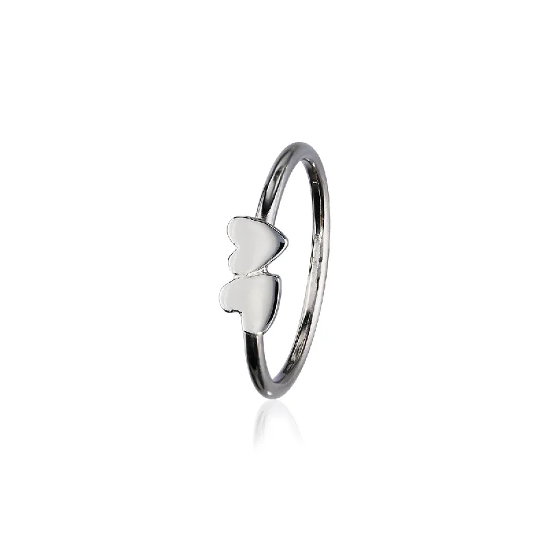 Oval gem rings-Heart Pair Silver Ring FR 40