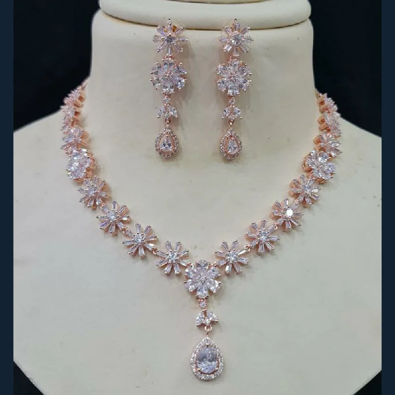 High gloss necklaces-Manisha Jewellery Rose Gold Plated AD Stone Necklace Set