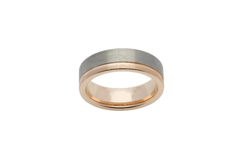 Surf design rings-Unique & Co Tungsten Ring with Rose Gold IP Plating