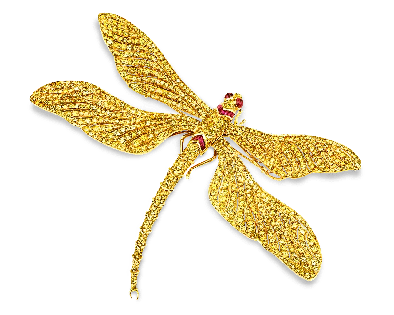 Sapphire accent brooch-Fancy Vivid Yellow Diamond Dragonfly Brooch