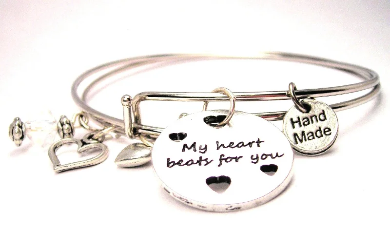 Thai style bangles-My Heart Beats For You With Hearts Expandable Bangle Bracelet Set