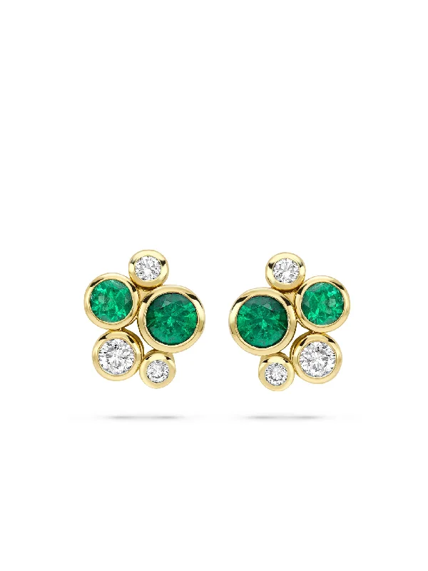 Fox wing earrings-Raindance Cluster Emerald Yellow Gold Stud Earrings