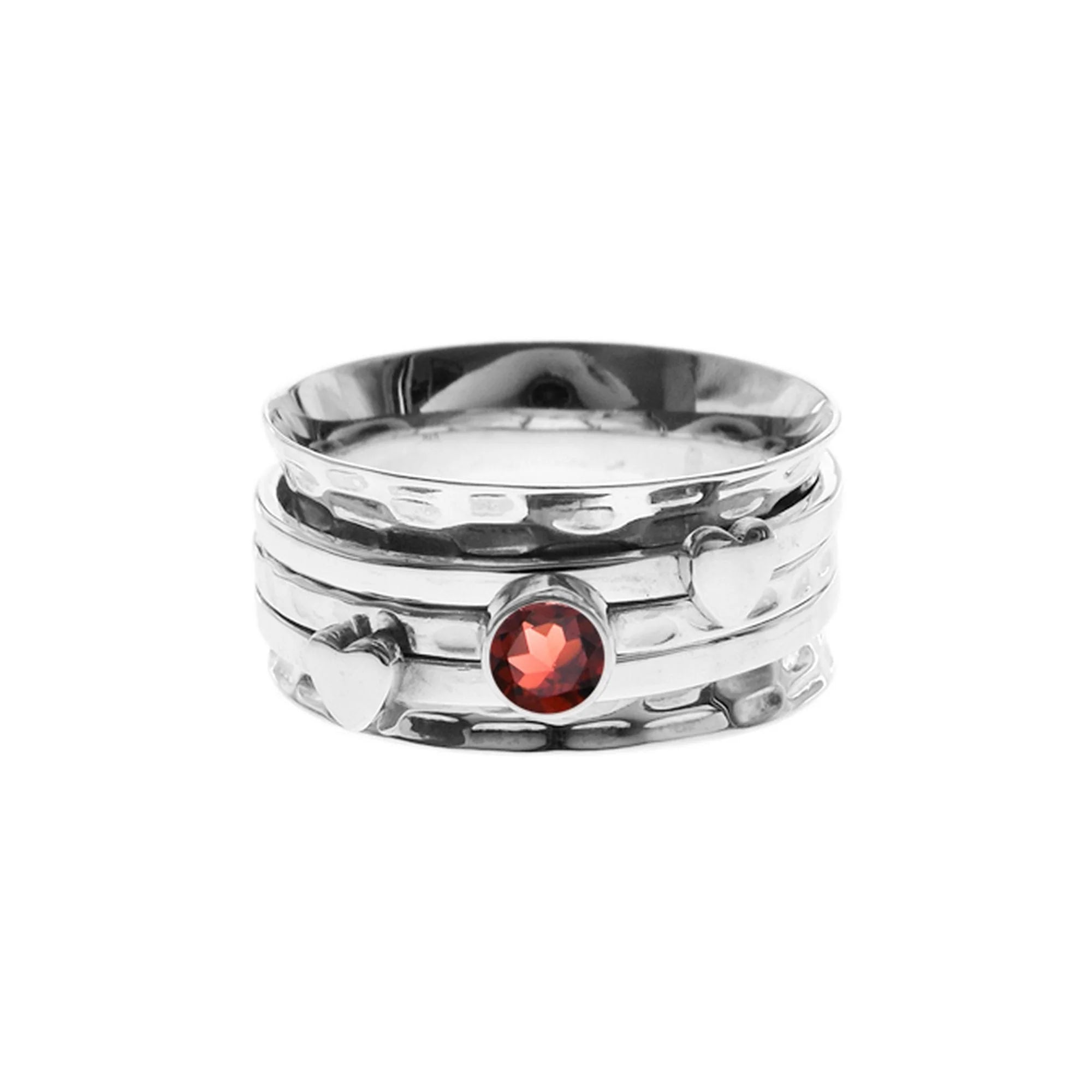 Multi-gem rings-Sterling Silver Garnet Spinning Ring