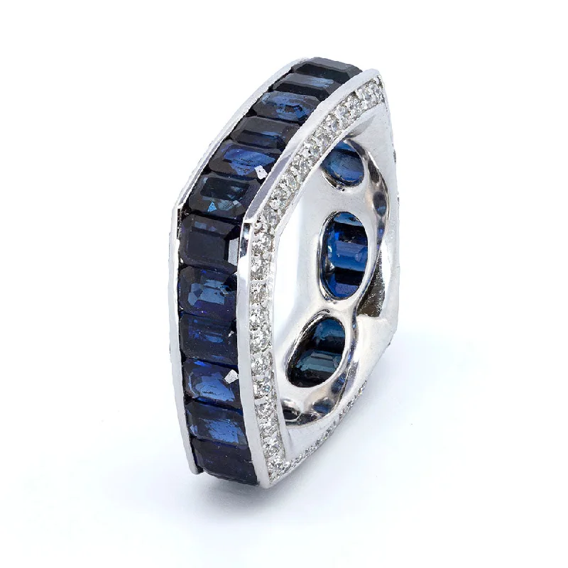 Sleek modern rings-Squarish Channel Set Sapphire Ring with Diamonds