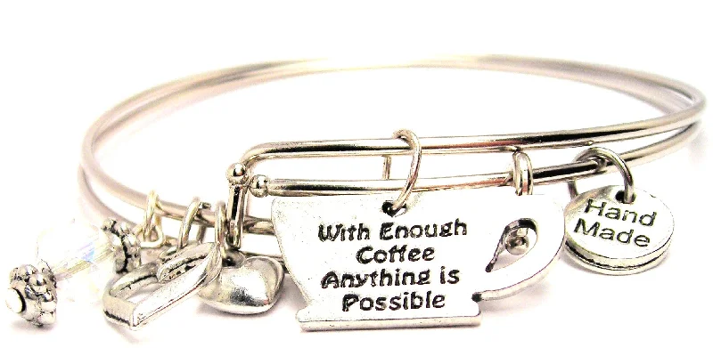 Silk wrap bangles-With Enough Coffee Anything Is Possible Expandable Bangle Bracelet Set