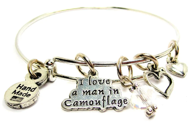 Oval shape bangles-I Love A Man In Camouflage Expandable Bangle Bracelet