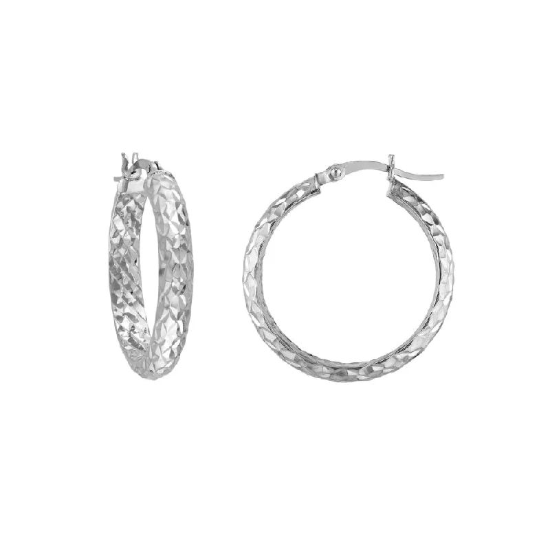 Flat gem earrings-Sterling Silver Diamond-Cut Hoop Earrings