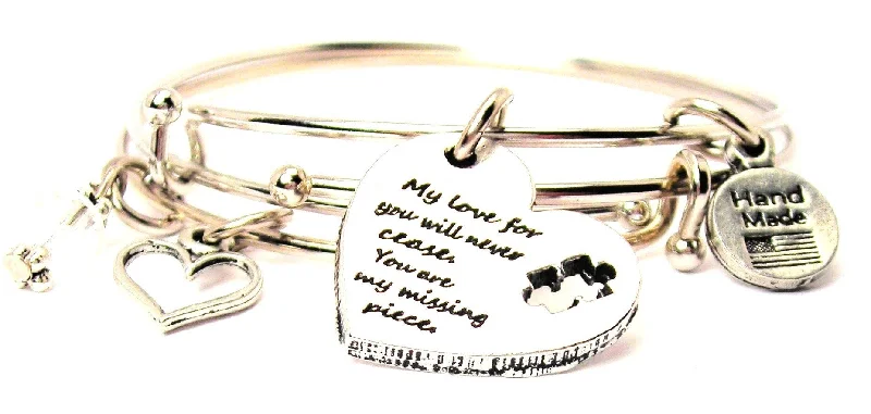 Ruby gem bangles-My Love For You Will Never Cease You Are My Missing Piece Expandable Bangle Bracelet Set