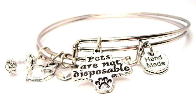 Quirky bead bangles-Pets Are Not Disposable Expandable Bangle Bracelet Set