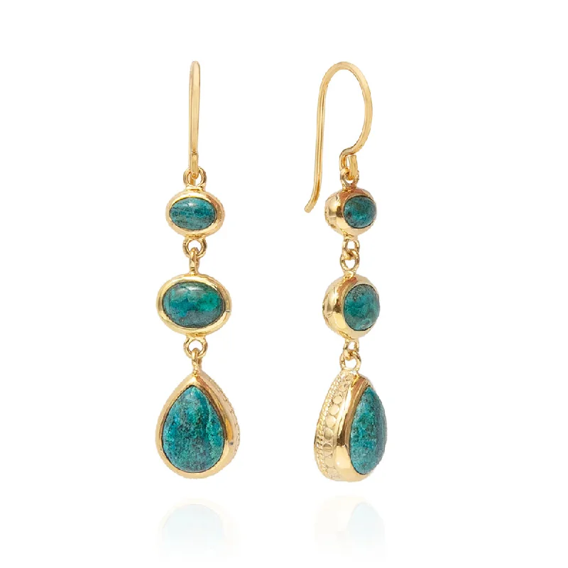 Light clay earrings-Anna Beck Malachite Chrysocolla Triple Drop Earrings