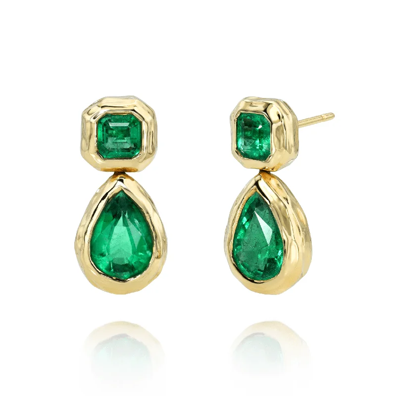 Tide design earrings-Asscher and Pear Emerald Drop River Earrings