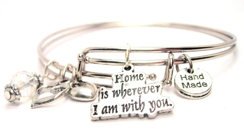 Elastic cord bangles-Home Is Wherever I Am With You Expandable Bangle Bracelet Set