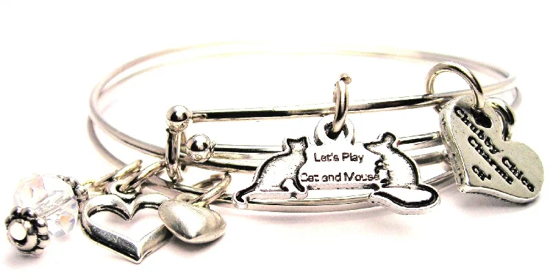 Loop charm bangles-Lets Play Cat And Mouse Expandable Bangle Bracelet Set