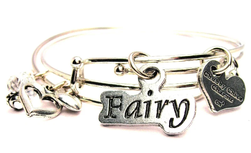 Custom word bangles-Fairy Stylized Expandable Bangle Bracelet Set