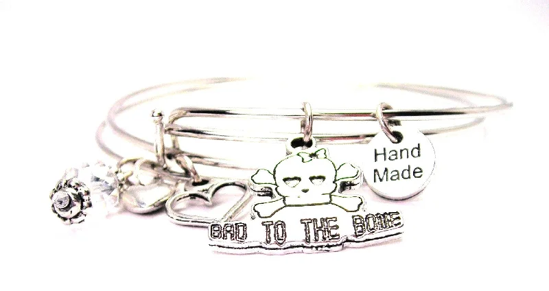 Tide shape bangles-Bad To The Bone Female Skull Expandable Bangle Bracelet Set